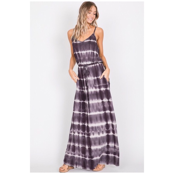 Charcoal Tie Dye Cami Casual Maxi Dress - Picture 6 of 6